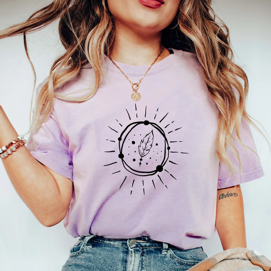 Comfort Colors Celestial Shirt, Hand Drawn Leaves T-Shirt, Boho Comfy Oversized Shirt