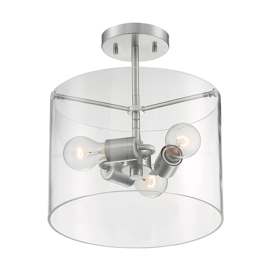 Sommerset 3-Light Semi-Flush with Clear Glass Brushed Nickel Finish
