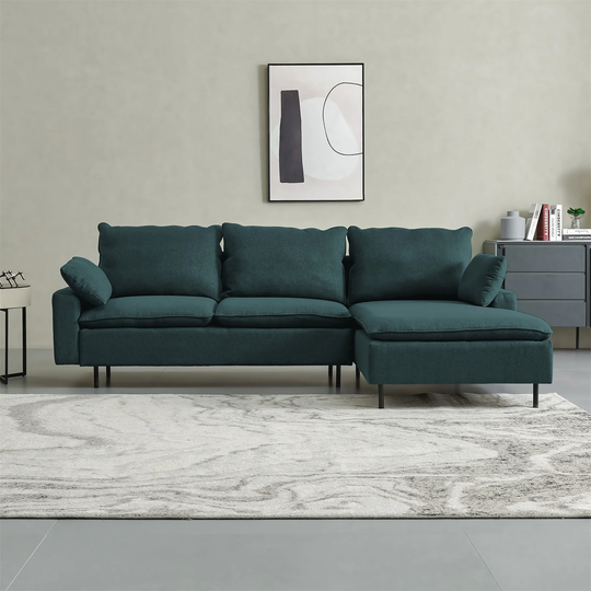 L-Shaped Linen Sectional Sofa with Left Chaise for Home Emerald