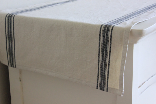 Farmhouse Striped Cotton Table Runner - Natural With Black Stripes Grain Sack Stripe Cottage Decor