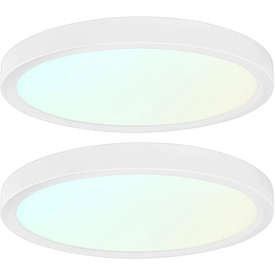 Luxrite 7" LED Flush Mount Ceiling Fixture 15W 3 Color Selectable 900 Lumens Dimmable Damp Rated ETL Listed 2 Pack