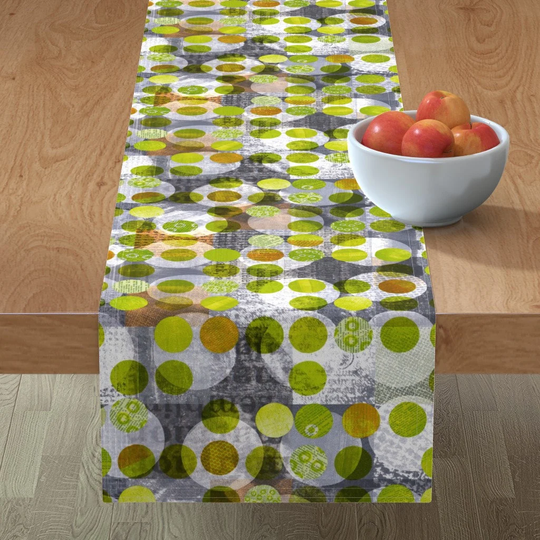 Chartreuse Table Runner - Same Dots Different Day By Aribombari Distressed Mid Century Modern Cotton Sateen Spoonflower