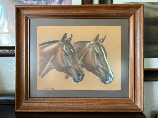 Vintage Original Pet Portrait Horse Art Quarter Custom Colored Pencil Drawing