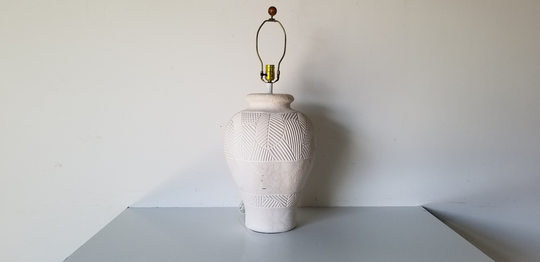 Vintage Handmade Table Lamp With Incised Geometric Pattern