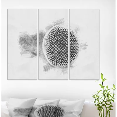 'Microphone in Pencil Sketch' Oil Painting Print Multi-Piece Image on Wrapped Canvas