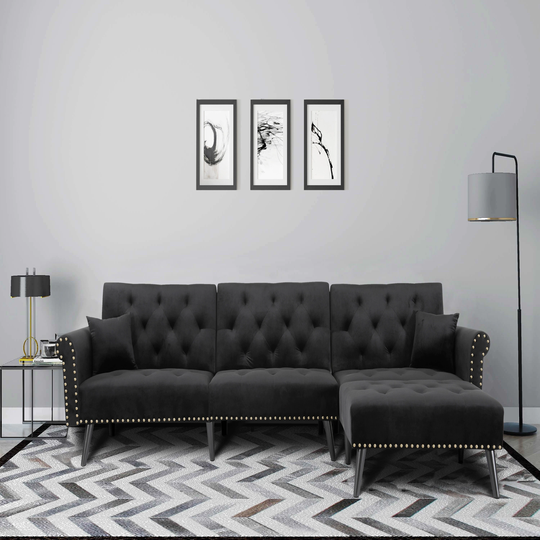 L-Shape Sofa Convertible Sectional Sofa with Reversible Chaise Black