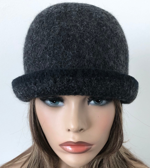 Charcoal Felt Hat, Unisex Wool Beanie, Women's Beanie Size 23" Up To 24" Ready Ship