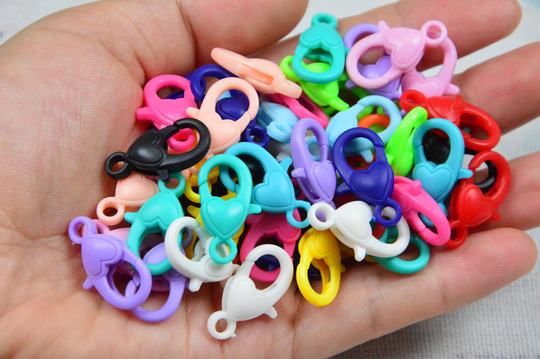 10/20/50/100 Assorted Color Plastic Lobster Clasps, Heart Claw Clasp End Connector Jewelry Link 12x22mm