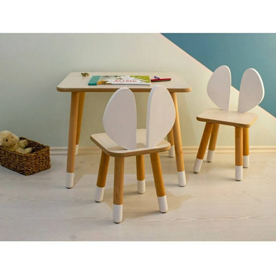 Kids Table & Chair | Wooden Furniture Toddler Set Montessori Pink White Mint Blue Red Black