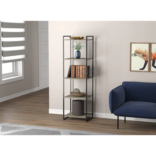Wall Shelf 59H Dark Taupe 5 Tier Black Metal - 13.75' x 17.75' x 59'