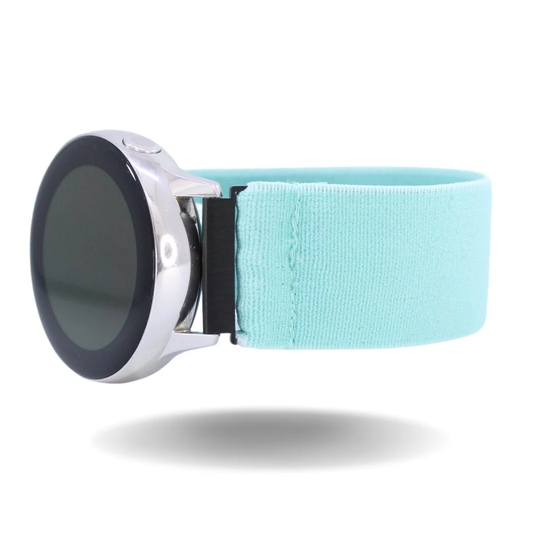 Elastic Samsung Galaxy Active 1 & 2 Watch Band - Fits 40mm & 44mm With 20mm Adapters Solid Teal Light Blue Cyan Boho Holiday Bday Gift