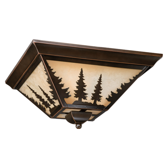 Yosemite Bronze Rustic Tree Square Indoor Outdoor Flush Mount Ceiling Light - 14-in W x 5.75-in H x 14-in D