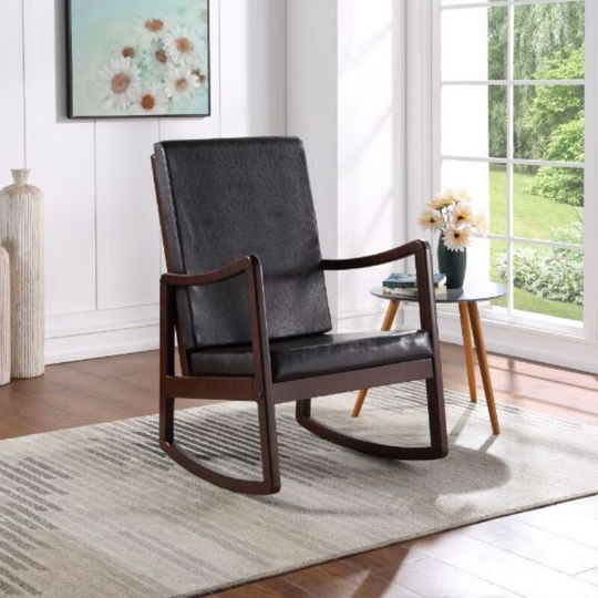Raina Rocking Chair, Dark Brown PU & Espresso Finish, Upholstered Seat and Back Cushion