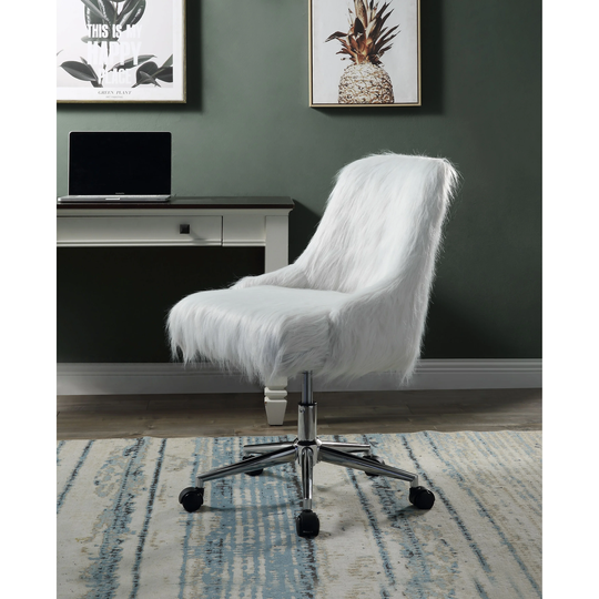 Office Chair in White Faux Fur & Chrome Finish