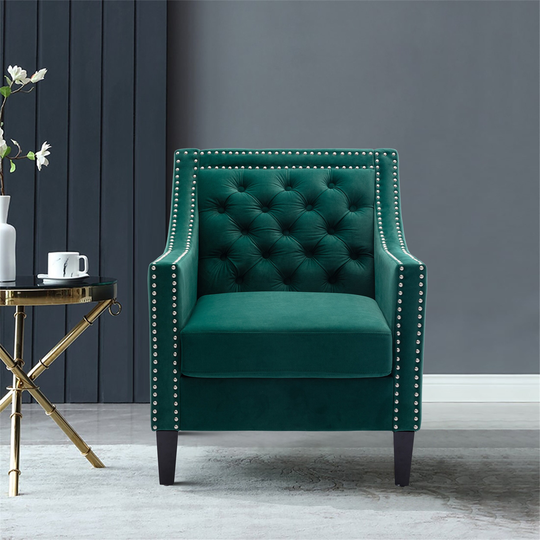 Accent Armchair Curved Edges Chair Velvet Fabric Thicken Padded Seat with Nailheads