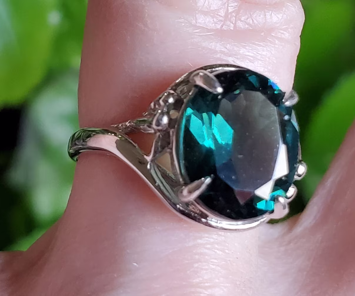 Alexandrite Color-Change Ring. Watch Whole Video For Colors 9x11mm Lab Created Simulated Gem, 925 Sterling Artistic Ring, Velvet Box