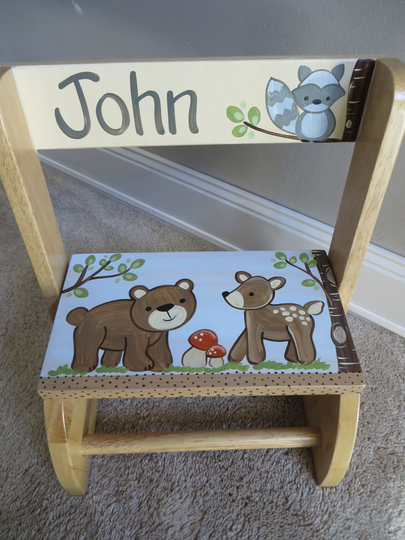 Personalized Chair Step Flip Stool Bear Deer Woodland Forest