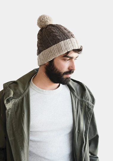 Custom Mens Beanie, Color Block Knit Hat, Customizable Two Tone Bobble Hat Winter