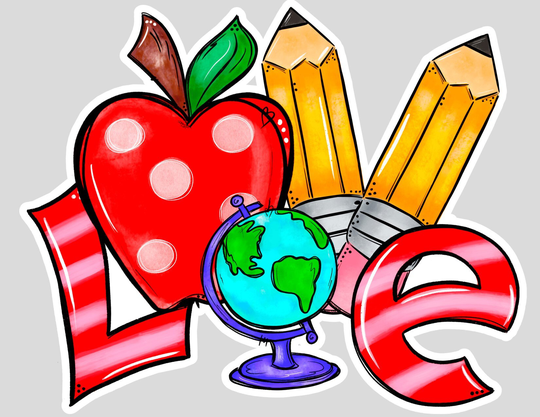 Teacher Love Yard Card For Lawn Sign Rental Businesses, Pencil, Apple, Globe