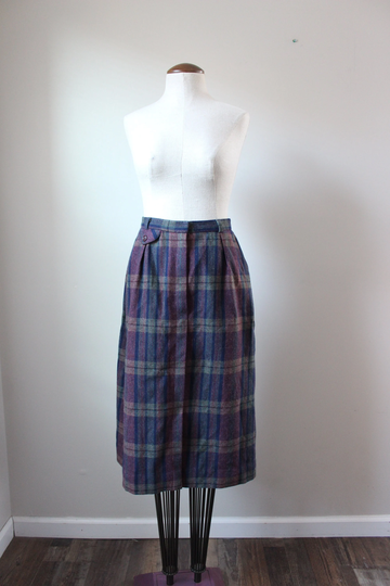 1980S Wool Skirt | Size 10 Vintage 80S Plaid Blend High Waisted Pencil M