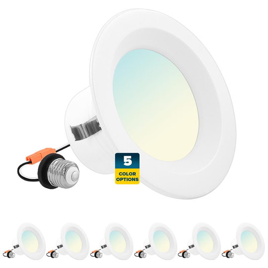 Sunperian 4" Recessed Lighting LED Can Light, 5 Color Options, 10W=60W, Dimmable, Wet Rated, IC Rated 6 Pack