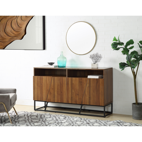 Console Table in Walnut & Black Finish Retro Design Console Table with Two Open Shelves, Console Tables