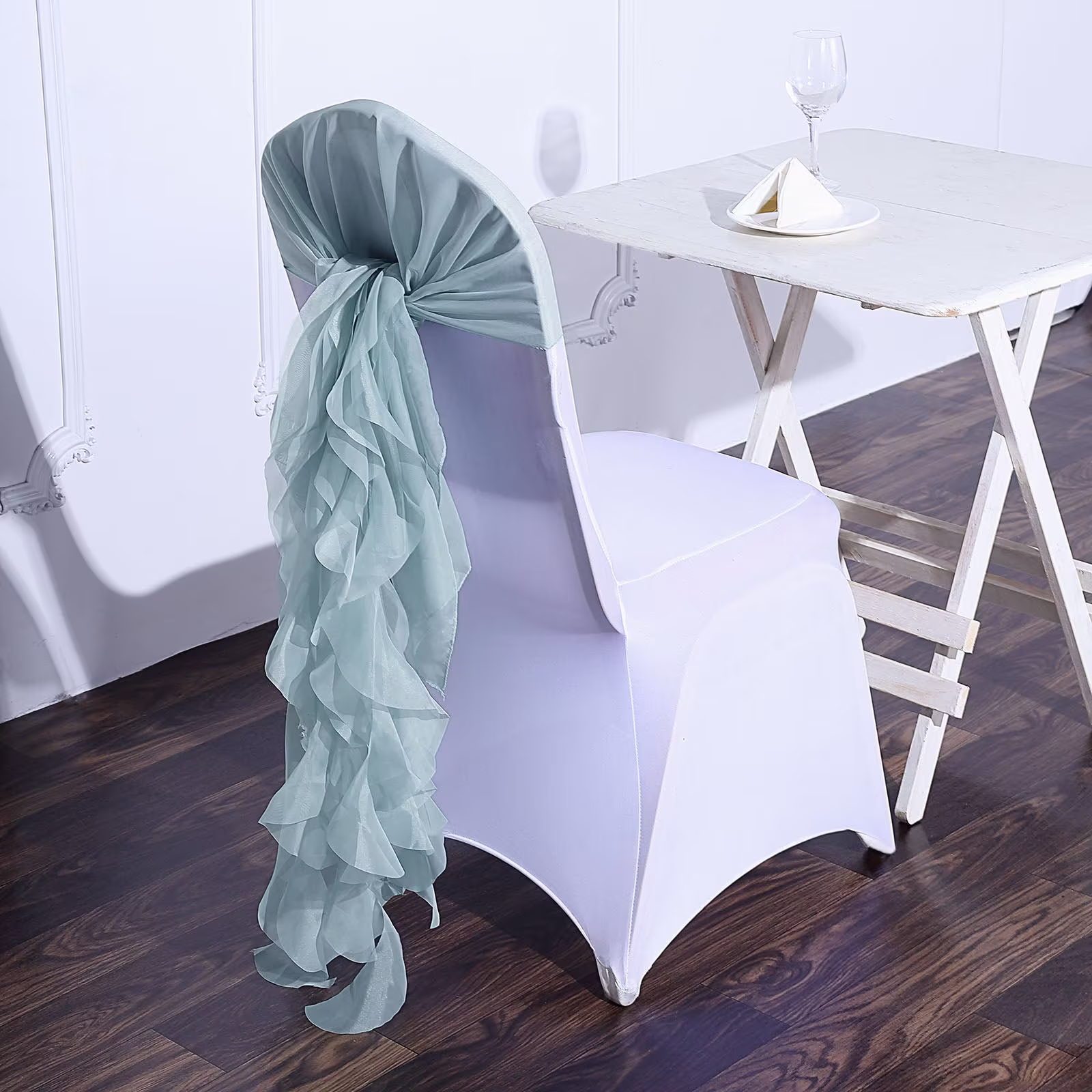 Set Of 6 Strands - Dusty Sage Chiffon Sash For Chair Decor, Wedding Sash, Chiavari Sashes