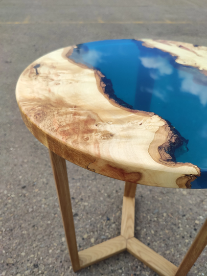 Epoxy Round Table, Blue River Resin Living Room Coffee Table, Rustic Wooden Coffee Live Edge Table