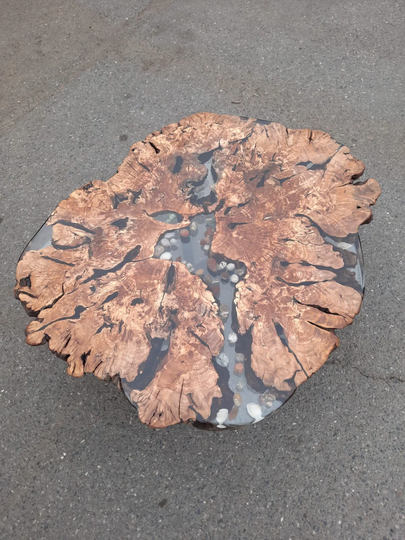 Epoxy Coffee Table, River Rock Resin Olive Live Edge Clear Walnut Table
