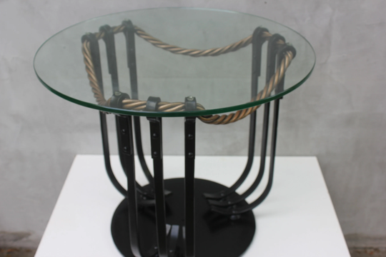 Unique Coffee Table With Iron Leg & Round Glass Top Table, Lobby Furniture, Lounge Bar Pastry Shop
