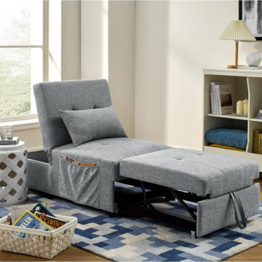 Folding Sleeper Sofa Bed in Grey with 4 in 1 Function