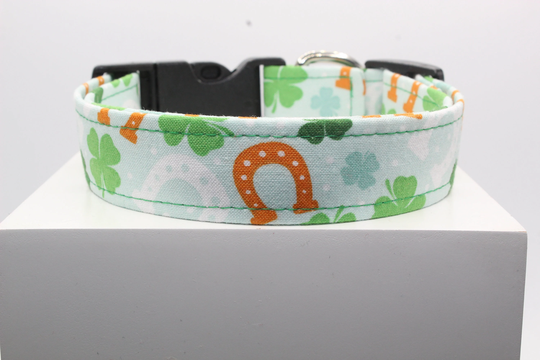 Dreaming Of Ireland Dog Collar, Handmade Custom Fabric Print St. Patrick Dogs