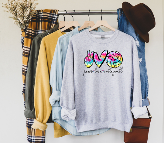 Peace Love Volleyball Colorful Sweatshirt, Player Lover Gift For Volleyballer, Volleyball Sweat