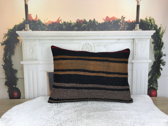 Farmhouse Kilim Lumbar, Vintage Chair Cushion Cover, Decorative Throw Pillow, 16x24 Handwoven Couch Pillows, 2496