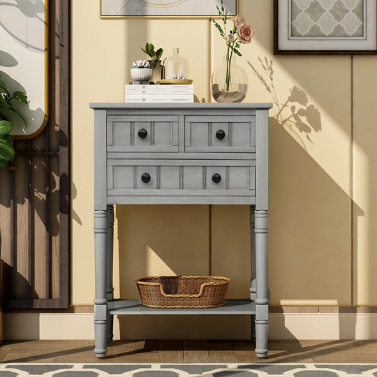 Narrow Console Table, Slim Sofa Table with Three Storage Drawers and Bottom Shelf