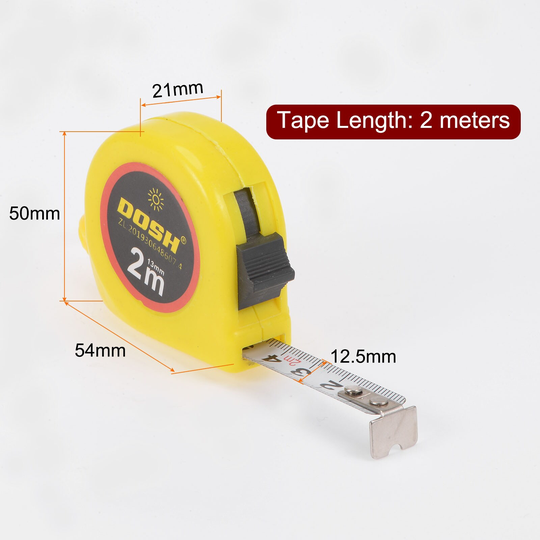 Mini Tape Measure 2M Metric Steel Measuring Tape 12.5mm Wide, Green ABS Shell - Yellow