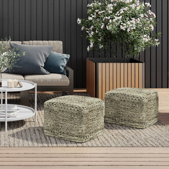 WYNDENHALL Tabitha Square Woven Pouf in Multi Color Recycled PET Polyester