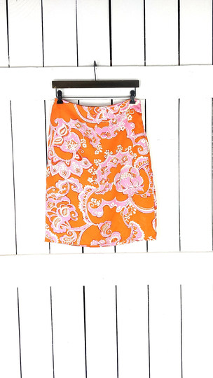 Ann Taylor Mod Psychedelic Floral Print Silk Midi Pencil Skirt