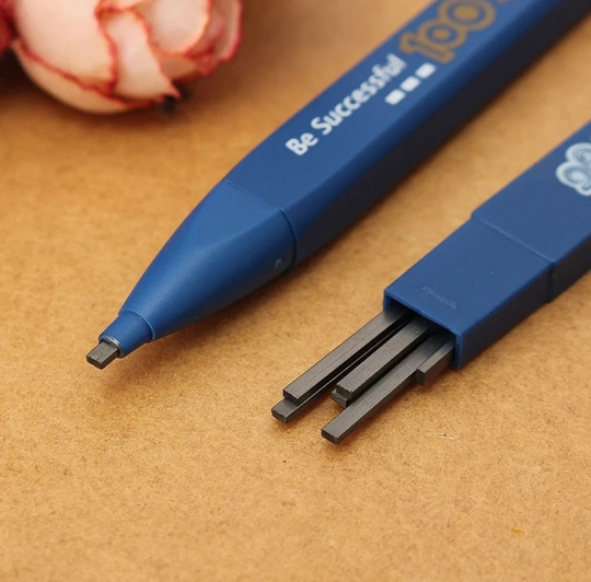 1Set, Thick Flat Head Mechanical Pencil, Pencil With 6Pcs Refill Set, 2B Eraser, Writing Drawing Gift