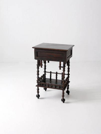 Folk Art Spool Table, 1930S Sewing Dark Accent Table