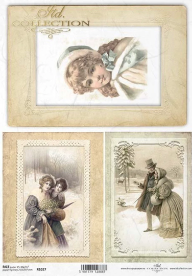 Rice Paper For Decoupage, Vintage Christmas Scene, Scrapbooking, Mulberry, Card Making, 1 A4 Sheet, Pd72