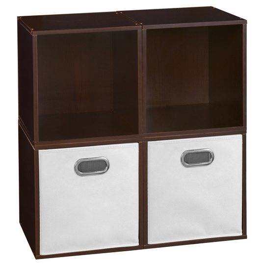 Noble Connect Storage Set - 4 Cubes and 2 Canvas Bins- Truffle/White