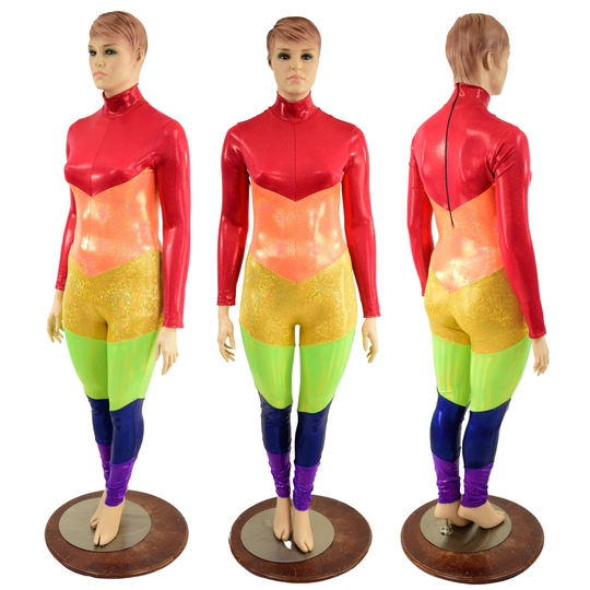 Rainbow Evolution Catsuit With Turtleneck, Long Sleeves & Back Zipper Emk 157883