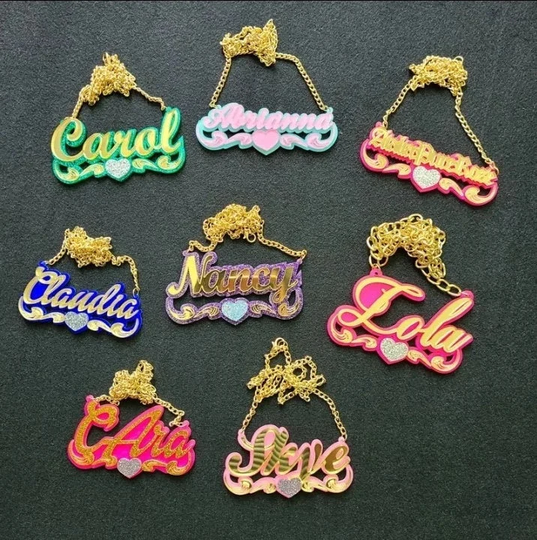 Kids Custom Baby Name Color Necklaces Women Child Birthday Gifts For Daughter Personalized Nameplates Acrylic Laser Cut Jewelry Blue Pink