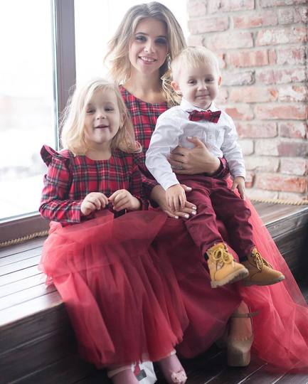 Plaid Mother Daughter Matching Dress, Tartan Mom Daughter Maxi Tutu Dress Princess Long Tulle Mommy & Me Outfit