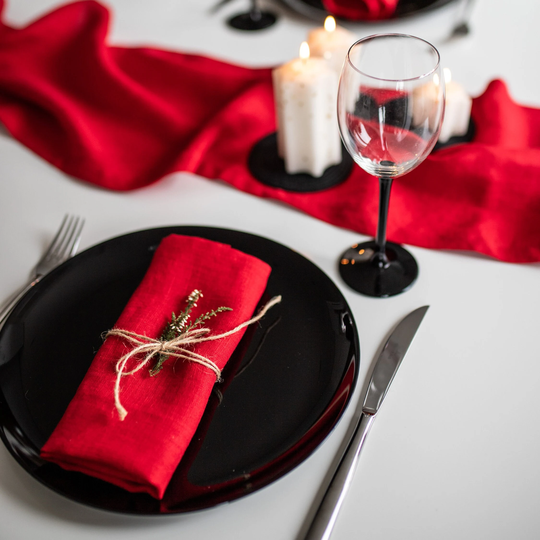 Red Valentines Day Table Napkins, Linen Cloth Napkins For Saint Valentine's Table, Red Dinner Heart