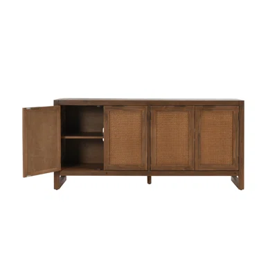Logan 68 Inch Sideboard Buffet Cabinet, 4 Doors, Pinewood, Natural Brown