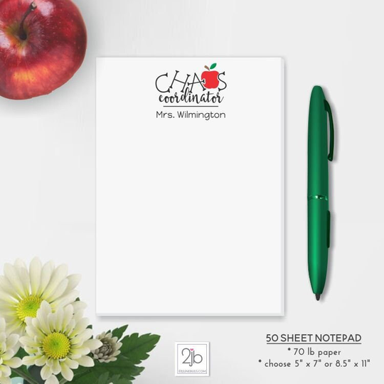 Personalized Notepad For Teacher Gift, Custom Notepad, Chaos Coordinator, Appreciation, Back To School, Writing Pad, Apple