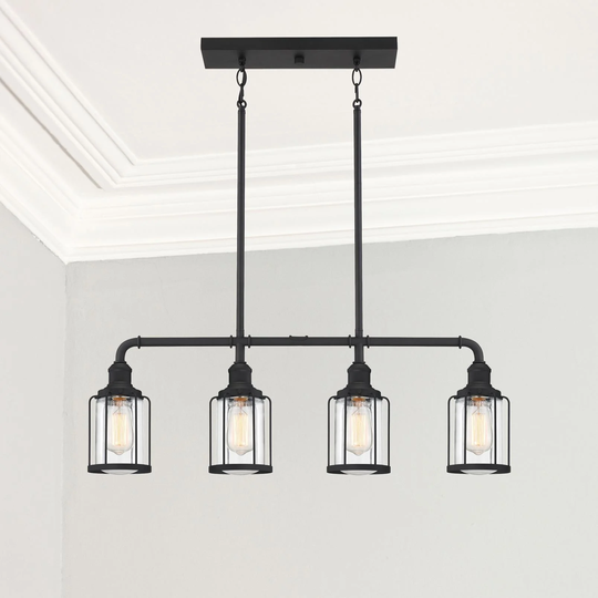 Ana Interiors Four Light Linear Chandelier Ludlow Earth Black - Exact Size