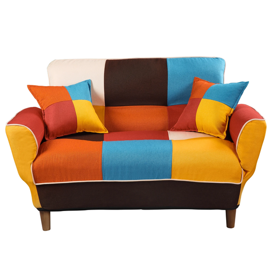 Small Space Colorful Sleeper Sofa Polyester Upholstered Convertible Sofa Bed with Foldable Armrests and Solid Wood Legs